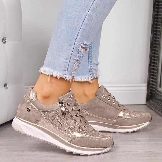 Womens Low Heel Lace Up Sneakers Image 1