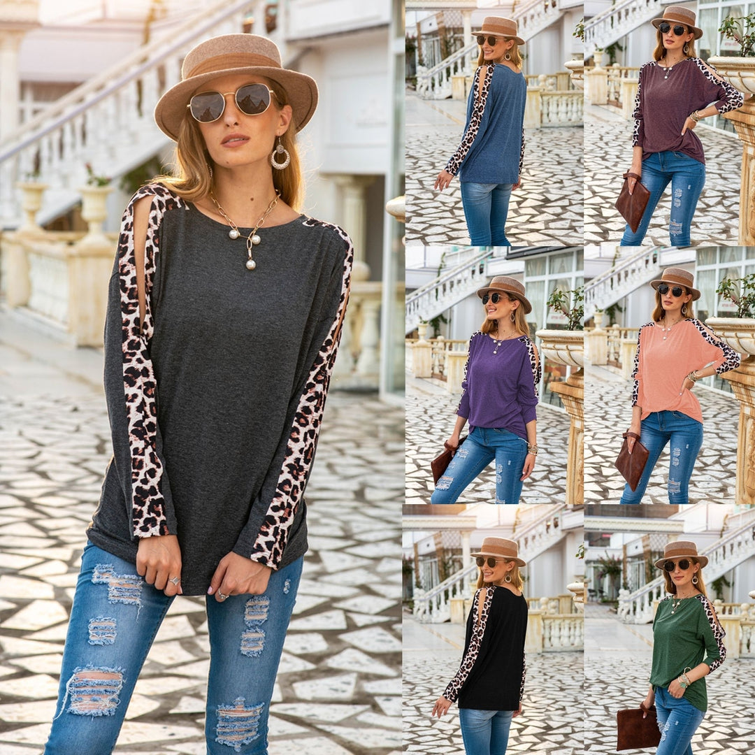 Leopard Hollow Out Sleeve Top Image 1