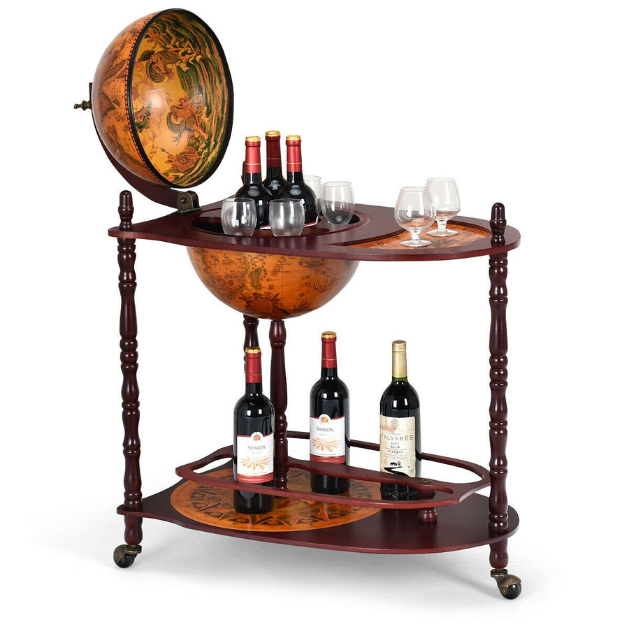 Wood Globe Wine Bar Stand 34 H 16th Century Italian Rack Liquor Bottle Shelf Image 1