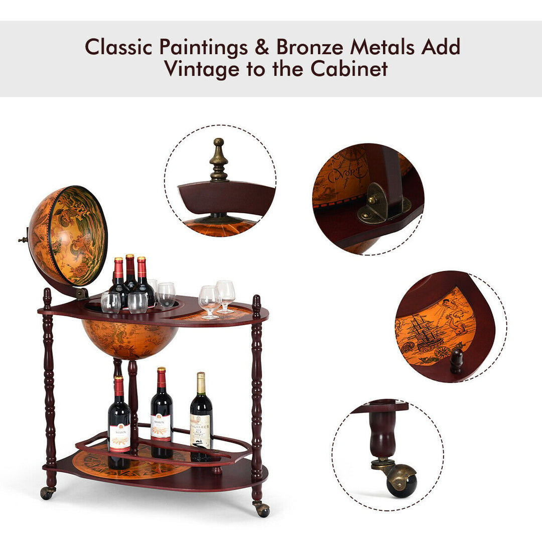 Wood Globe Wine Bar Stand 34 H 16th Century Italian Rack Liquor Bottle Shelf Image 6