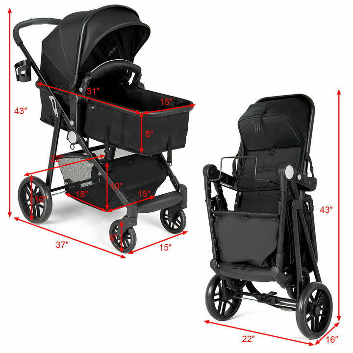 2 In1 Foldable Baby Stroller Kids Travel Newborn Infant Buggy Pushchair Black Image 8