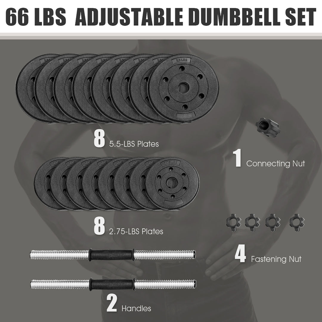 66 LB Dumbbell Weight Set Fitness 16 Adjustable Plates Gym/Home Body Workout Image 10