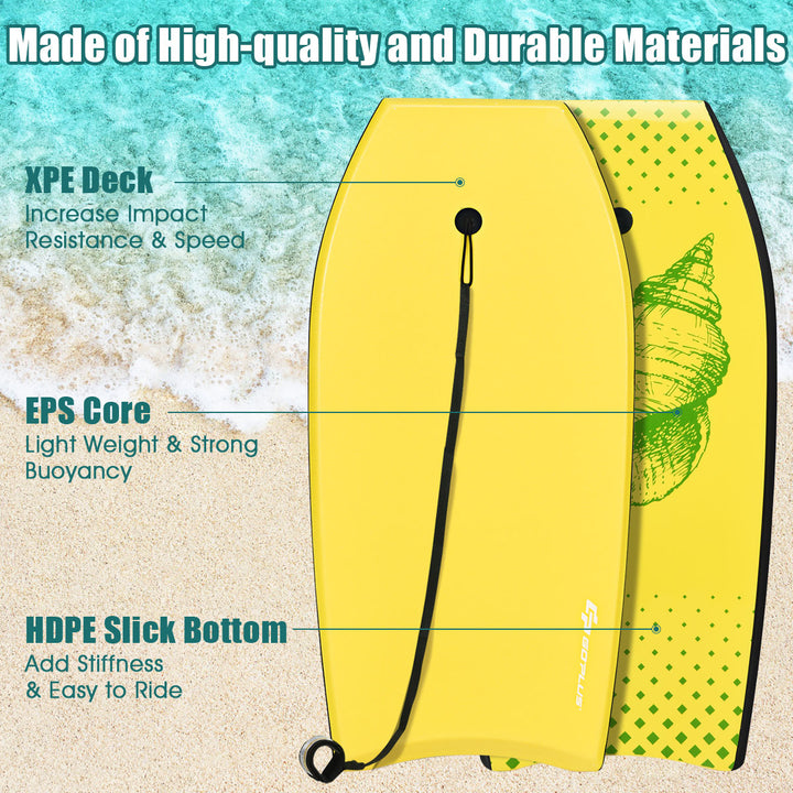 Goplus 41/37 Super Lightweight Bodyboard Surfing W/Leash EPS Core Boarding IXPE Yellow Image 2