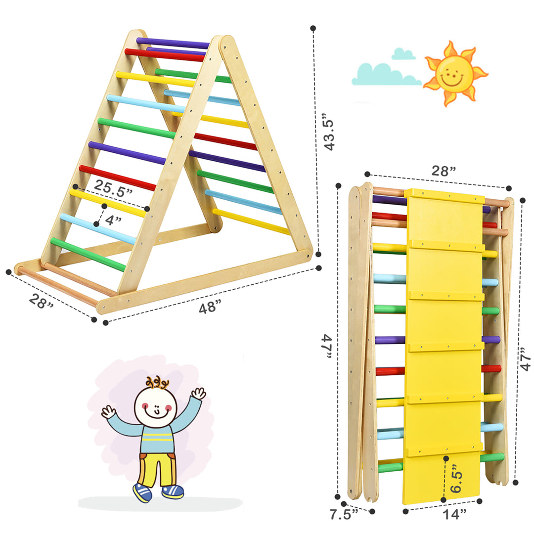 Foldable Wooden Climbing Triangle Indoor Climber w/Ladder for Baby Toddler Image 7