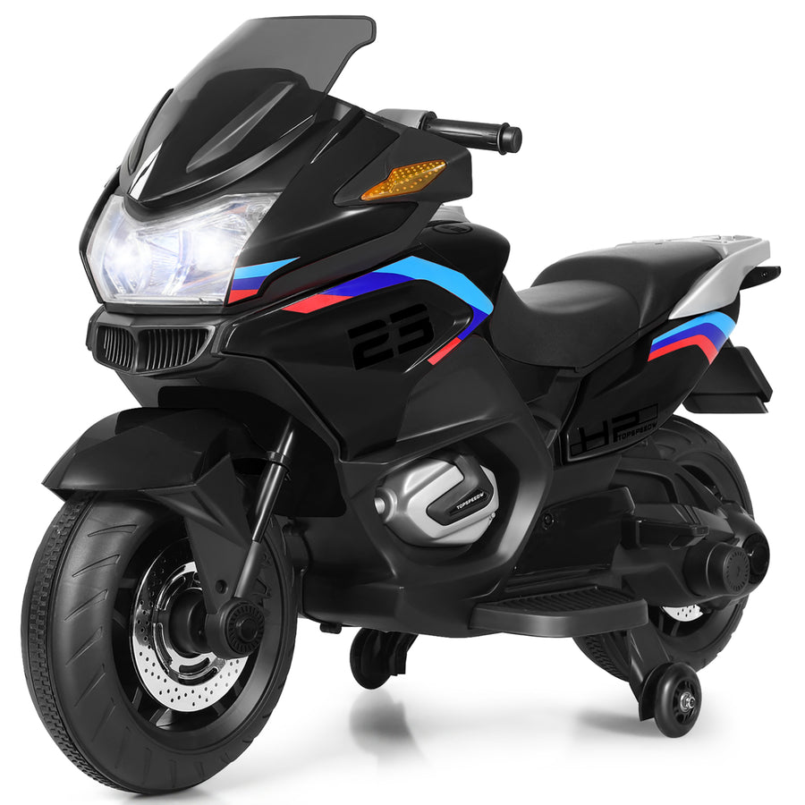 12V Kids Ride On Motorcycle Electric Motor Bike w/ Training Wheels and Light Black Image 1