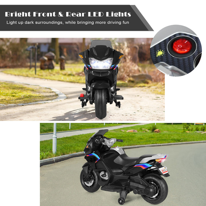 12V Kids Ride On Motorcycle Electric Motor Bike w/ Training Wheels and Light Black Image 4