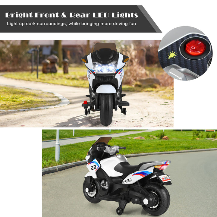 12V Kids Ride On Motorcycle Electric Motor Bike w/ Training Wheels and Light White Image 6