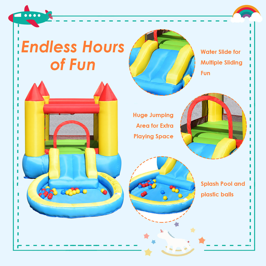 Inflatable Bounce House Kids Slide Jumping Castle Bouncer w/ balls Pool and Bag Image 6