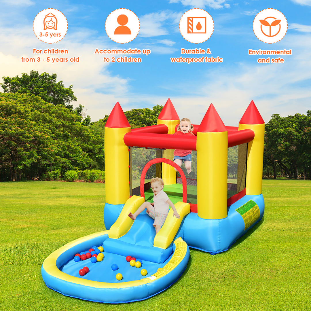 Inflatable Bounce House Kids Slide Jumping Castle Bouncer w/ balls Pool and Bag Image 7