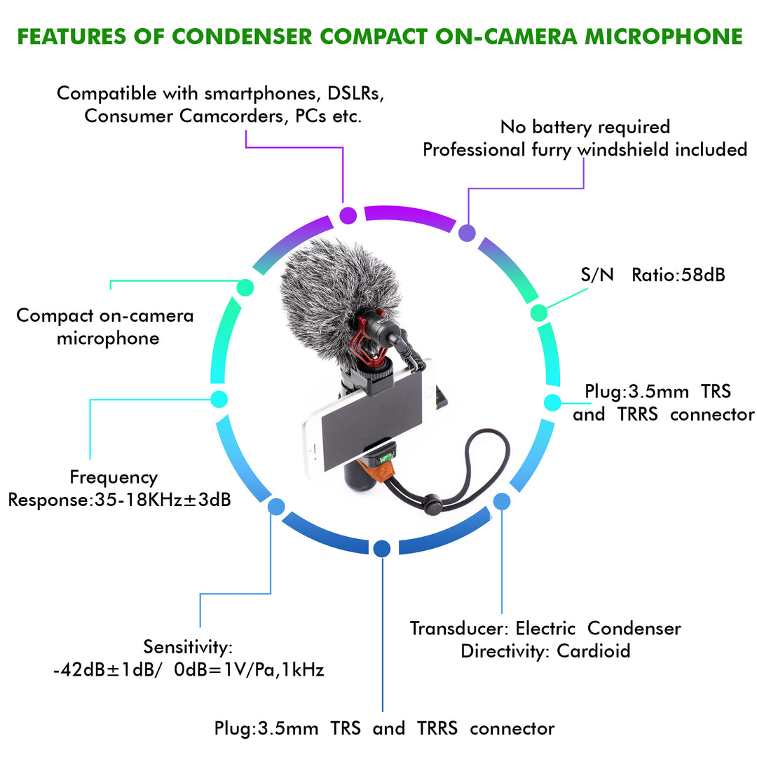 Technical Pro Condenser Compact on-camera Microphonefor Vlogging with SmartphonesDSLRsConsumer CamcordersPCs etc Image 3