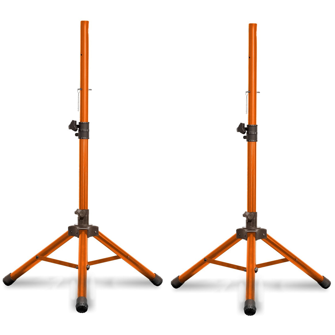 (Pack of 2) Technical Pro Professional Iron Steel Orange Tri-Pod Speaker Stand with Plastic Feet, 40 lbs Capacity, Image 1