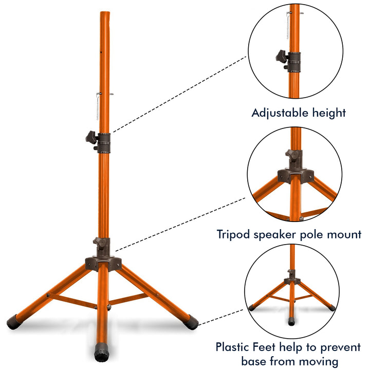 (Pack of 2) Technical Pro Professional Iron Steel Orange Tri-Pod Speaker Stand with Plastic Feet, 40 lbs Capacity, Image 4