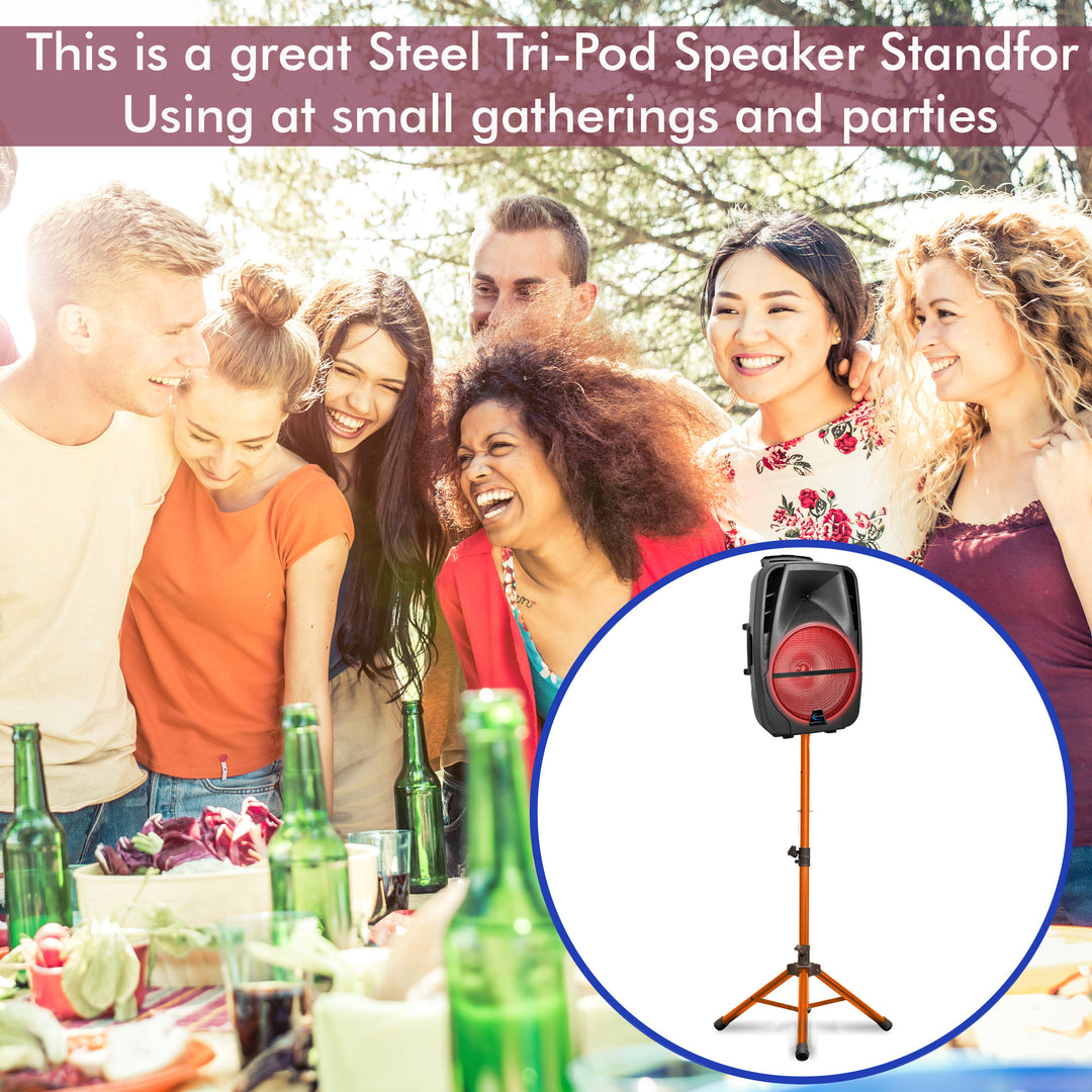 (Pack of 2) Technical Pro Professional Iron Steel Orange Tri-Pod Speaker Stand with Plastic Feet40 lbs Image 6