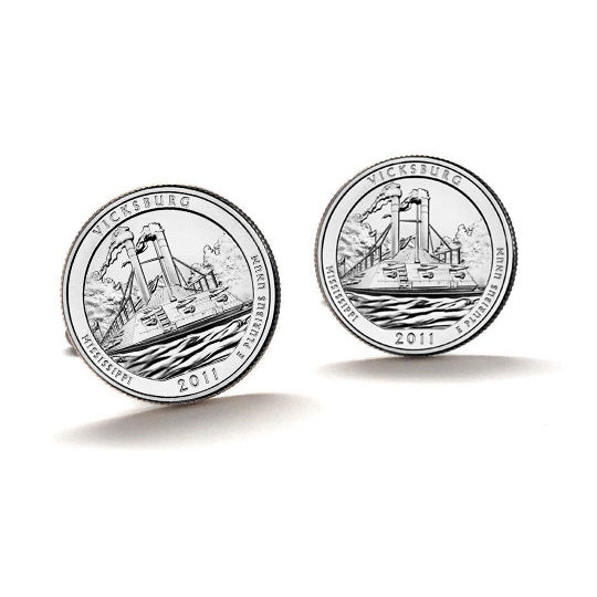 Vicksburg National Military Park Cufflinks Uncirculated U.S. Quarter 2011 Cuff Links Image 1