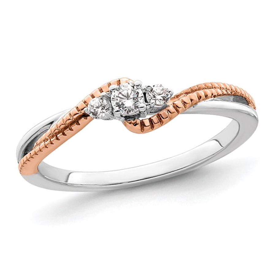1/8 Carat (ctw) Three-Stone Diamond Promise Ring 14K White and Rose Pink Gold Image 1