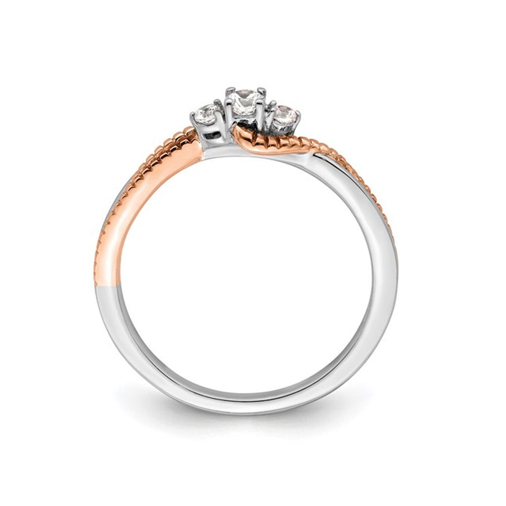 1/8 Carat (ctw) Three-Stone Diamond Promise Ring 14K White and Rose Pink Gold Image 3