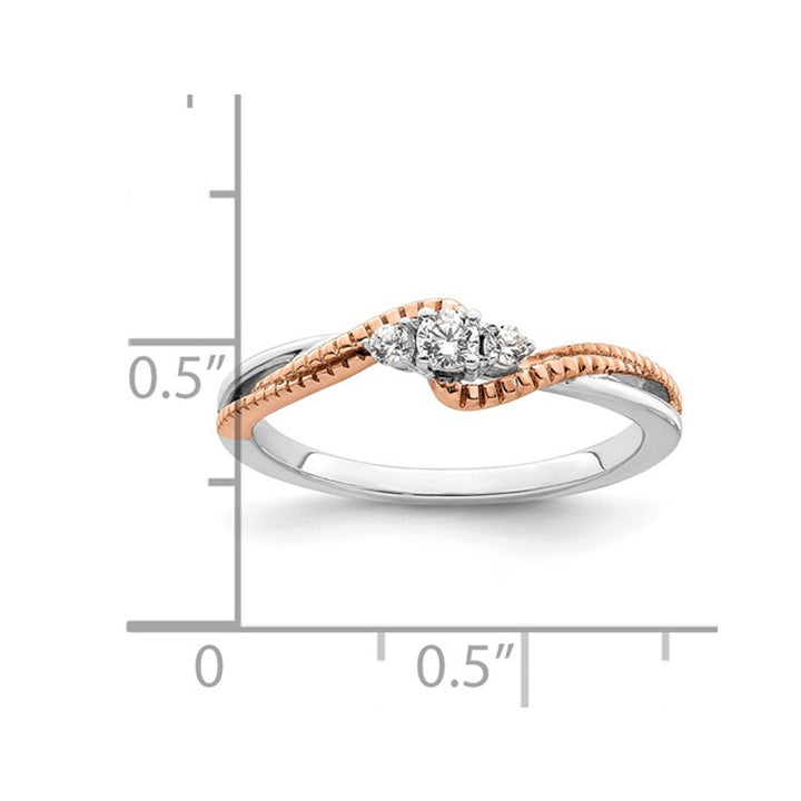 1/8 Carat (ctw) Three-Stone Diamond Promise Ring 14K White and Rose Pink Gold Image 4