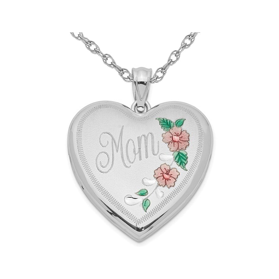 Sterling Silver Mom Heart Flower Locket with Chain Image 1