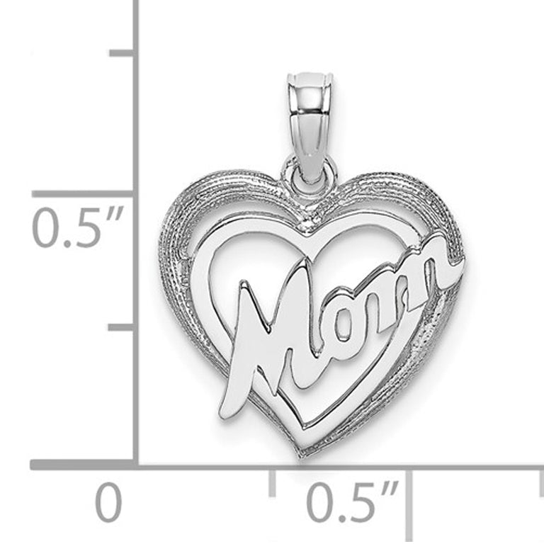 MOM Heart Pendant Necklace in 14K White Gold with Chain Image 2