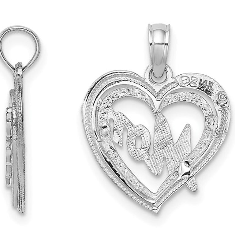 MOM Heart Pendant Necklace in 14K White Gold with Chain Image 3