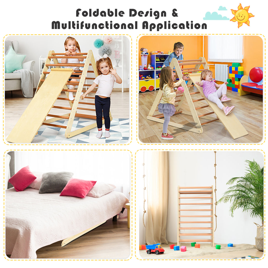 Foldable Wooden Climbing Triangle Indoor Home Climber w/ Ladder for Toddler Baby Image 7