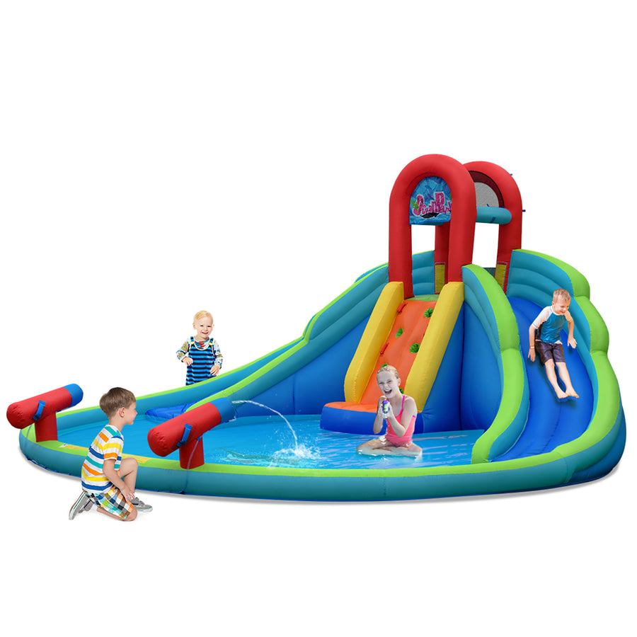 Inflatable Bounce House Kids Water Splash Pool Dual Slides Climbing Wall without Blower Image 1