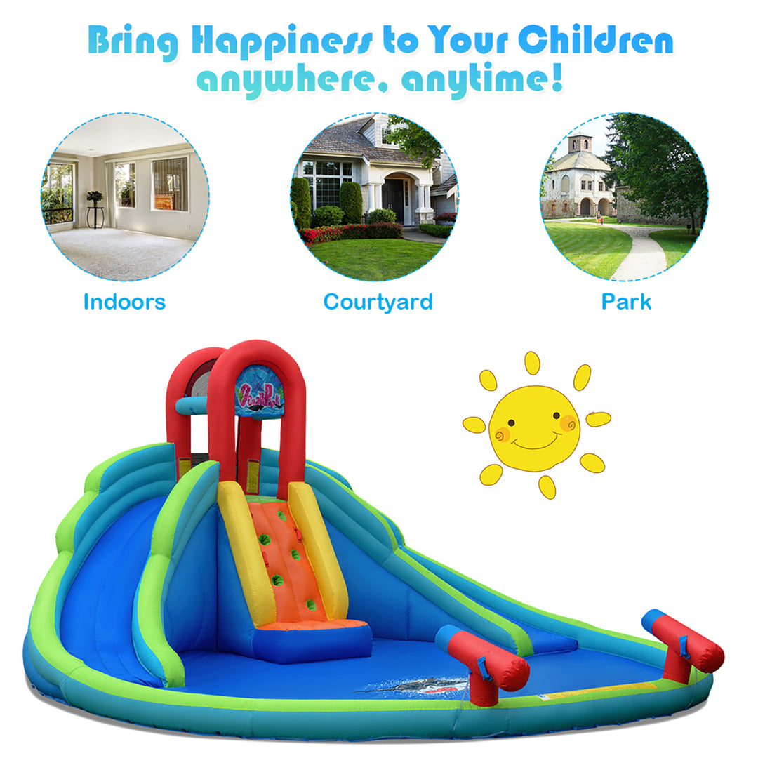 Inflatable Bounce House Kids Water Splash Pool Dual Slides Climbing Wall without Blower Image 6