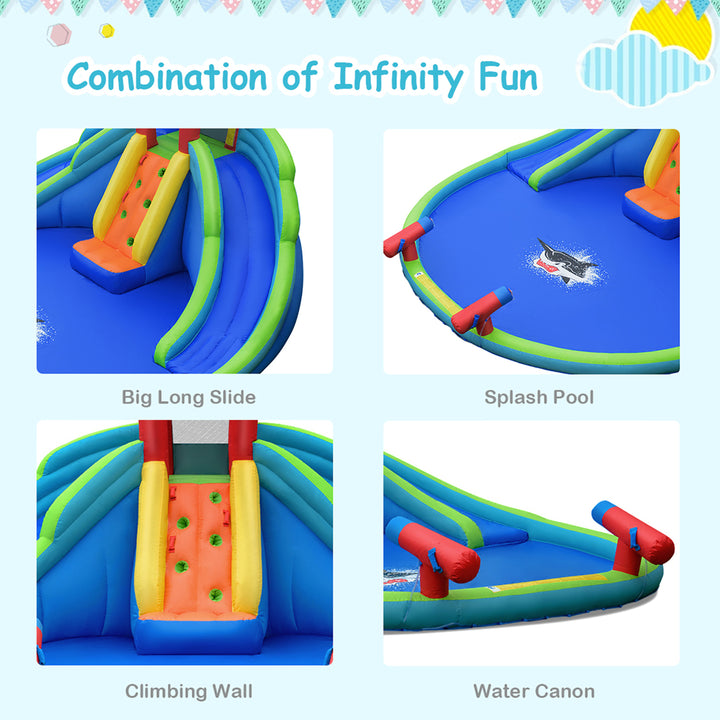 Inflatable Bounce House Kids Water Splash Pool Dual Slides Climbing Wall without Blower Image 7