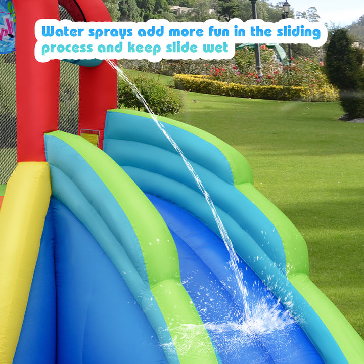 Inflatable Bounce House Kids Water Splash Pool Dual Slides Climbing Wall without Blower Image 8