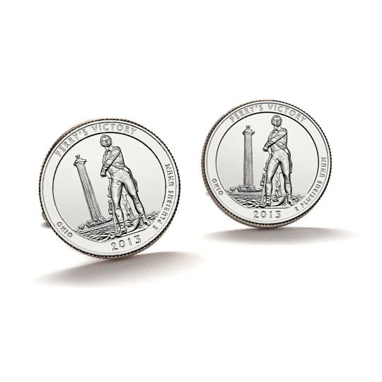 Perry s Victory and International Peace Memorial Coin Cufflinks Uncirculated U.S. Quarter 2013 Cuff Links Image 1