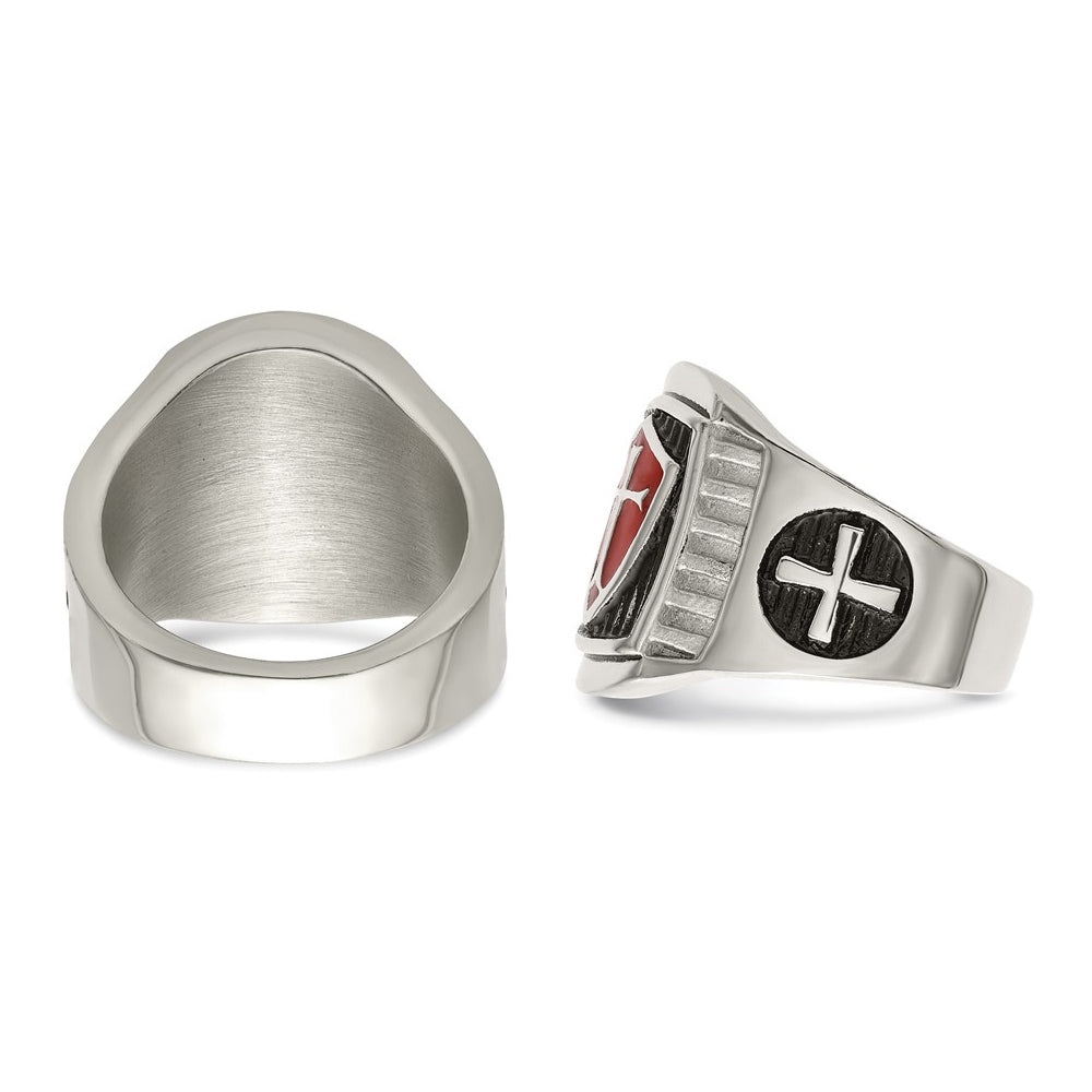 Mens Cross Antiqued Cross Shield Stainless Steel Ring Image 2