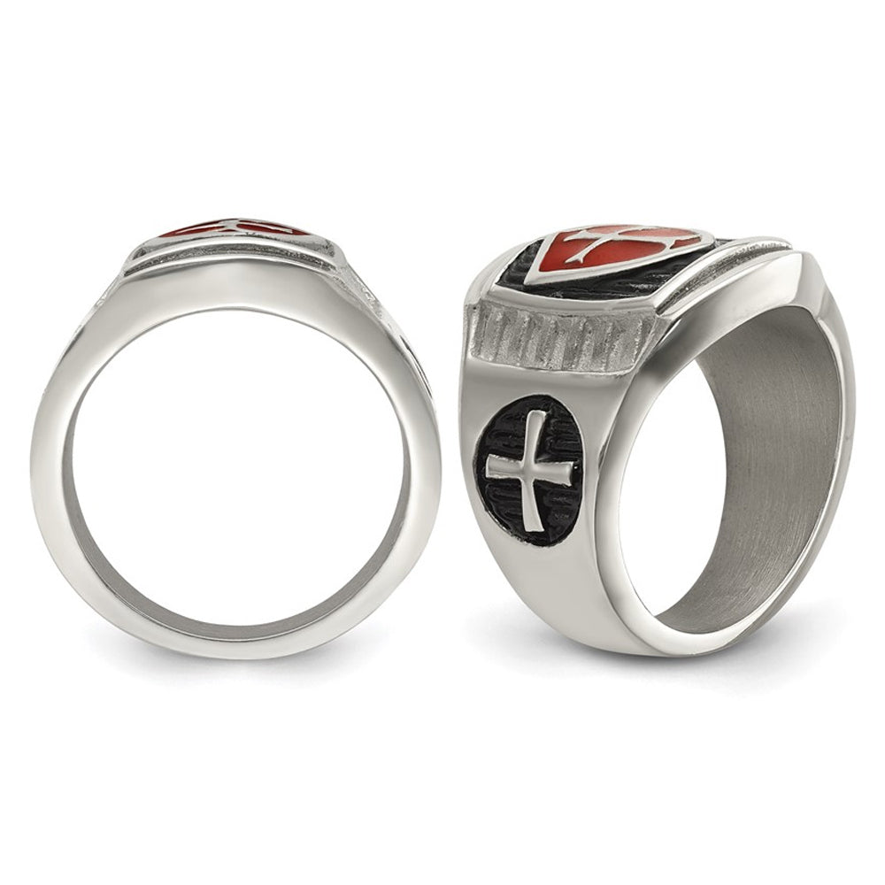 Mens Cross Antiqued Cross Shield Stainless Steel Ring Image 3