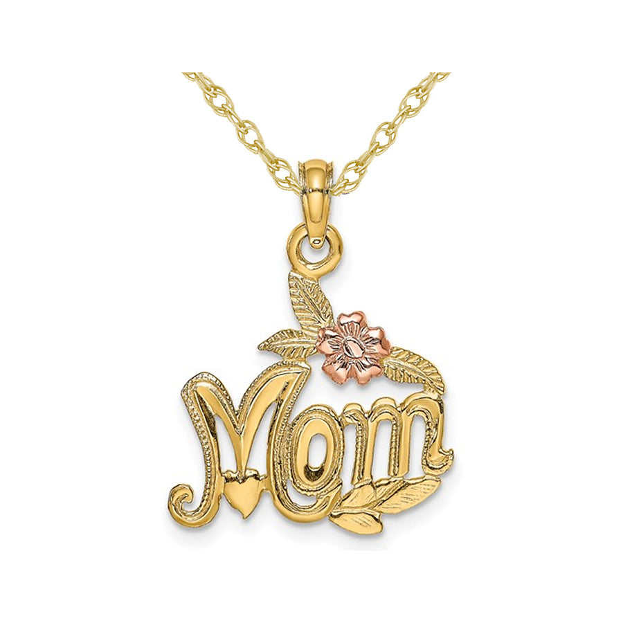 MOM Flower Pendant Necklace in 14K Yellow Gold with Chain Image 1