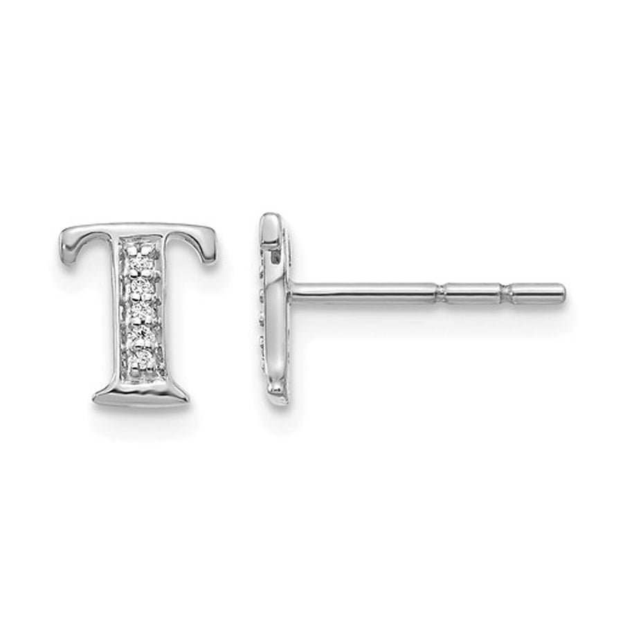 Accent Diamond Serif Letter - T - Charm Earrings in 14K White Gold Image 1