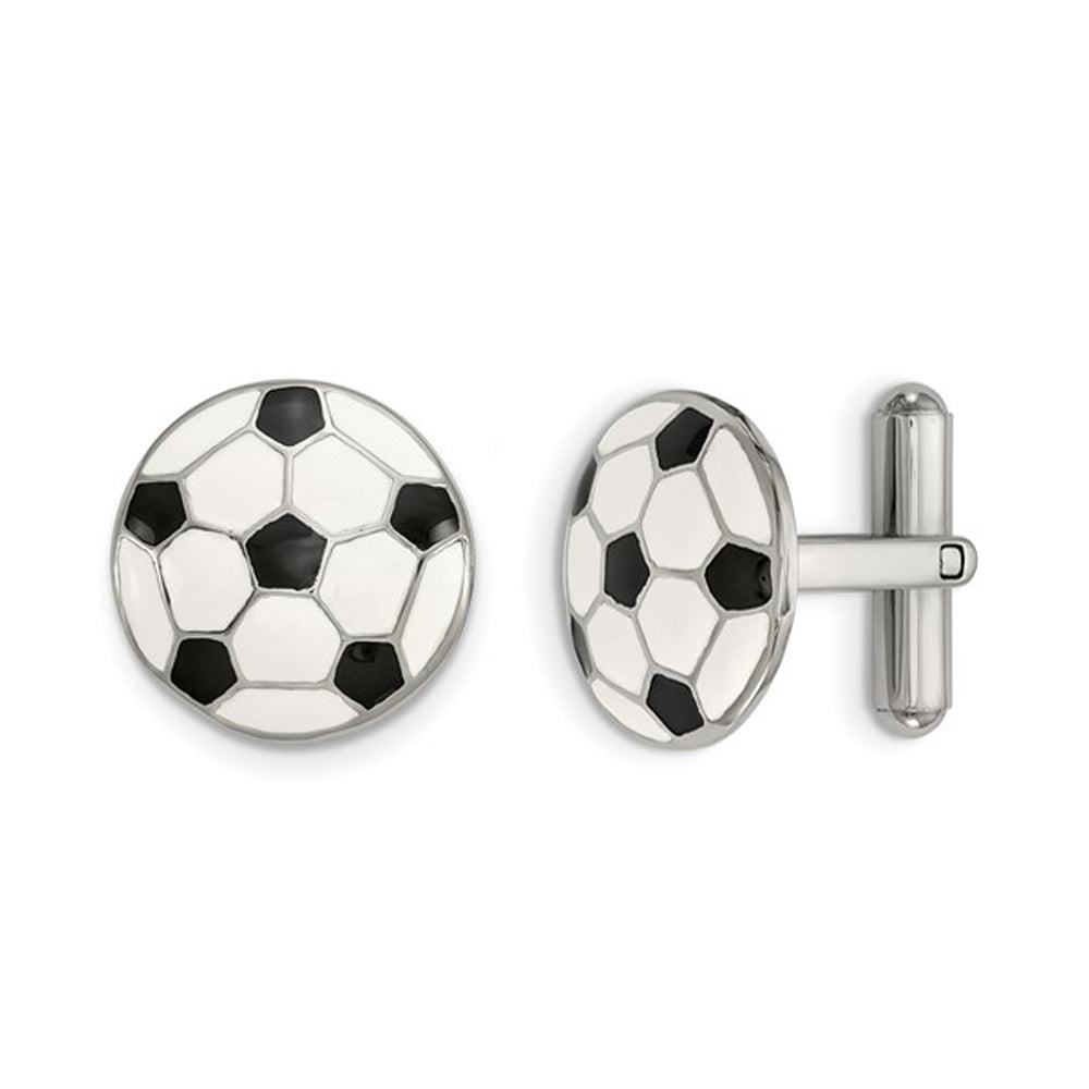 Stainless Steel Polished Soccer Ball Cuff Links Image 1