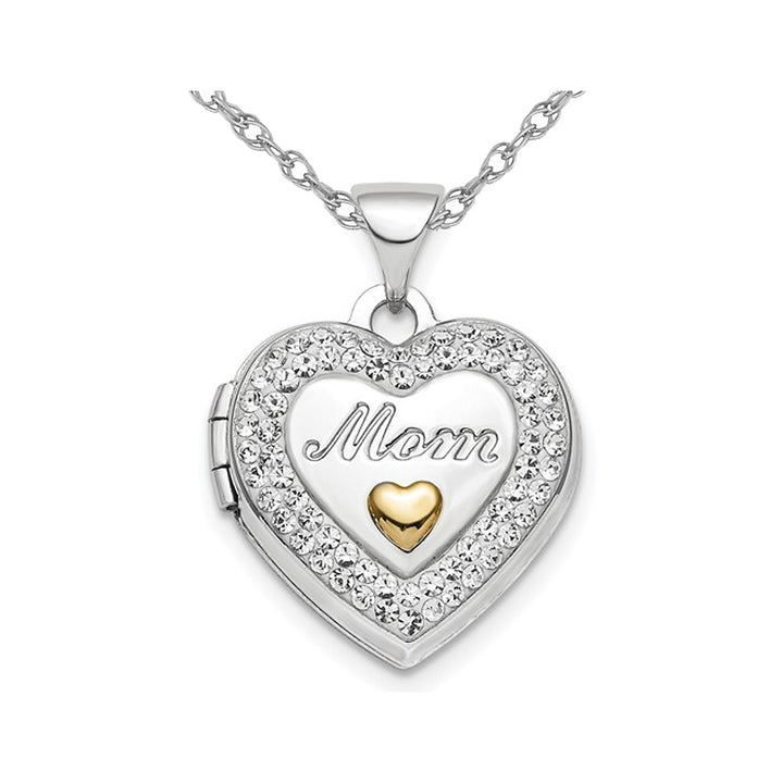 Sterling Silver Mom Heart Crystal Locket with Chain Image 1