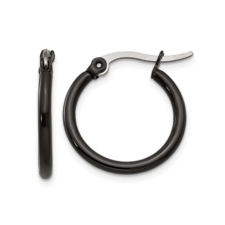 Stainless Steel Polished Black Plated Hoop Earrings (19mm) Image 1