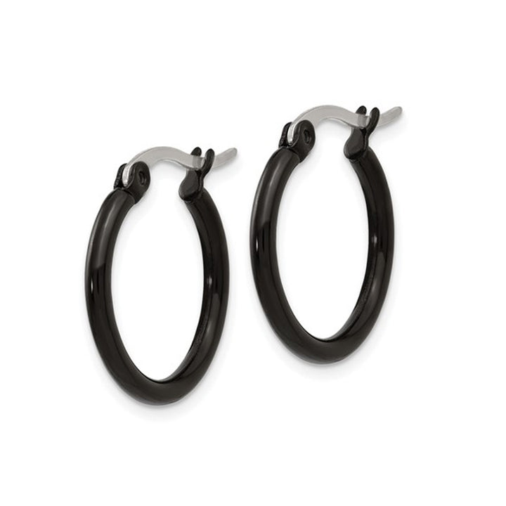 Stainless Steel Polished Black Plated Hoop Earrings (19mm) Image 3