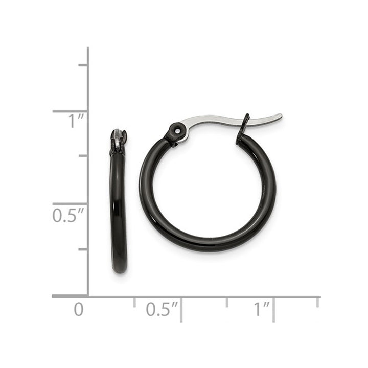 Stainless Steel Polished Black Plated Hoop Earrings (19mm) Image 4