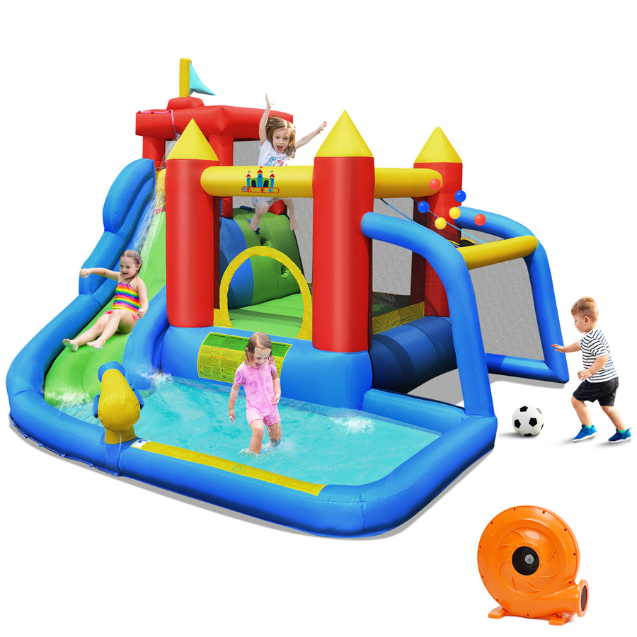 Inflatable Bouncer Water Climb Slide Bounce House Splash Pool w/ Blower Image 1