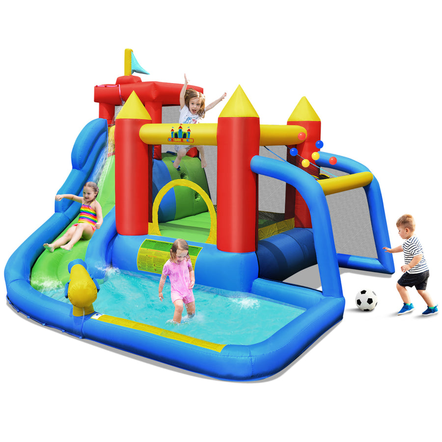 Inflatable Bouncer Water Slide Bounce House Splash Pool without Blower Image 1