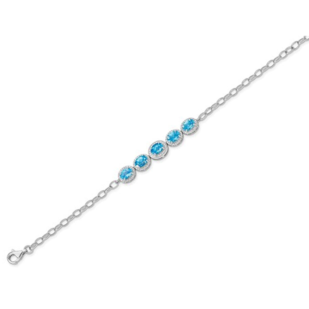 5.00 Carat (ctw) Sterling Silver Swiss Blue Topaz Bracelet - 8 Inches Image 3