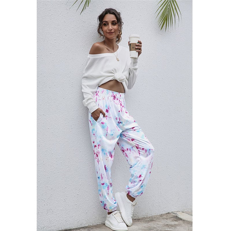 Fashion Tie Dye Elastic Waistband Pants in 6 Colors Image 1