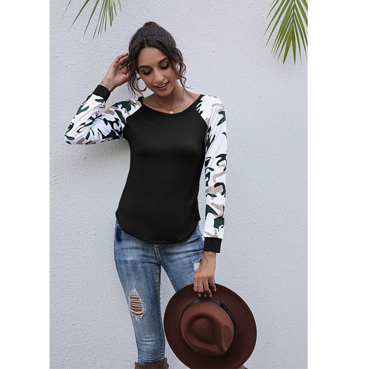 Womens Lightweight Raglan Camo Long Sleeve Pullover Sweatshirts Tunics Tops Shirts Image 10