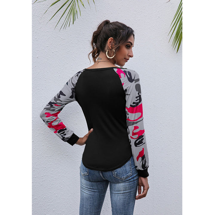 Womens Lightweight Raglan Camo Long Sleeve Pullover Sweatshirts Tunics Tops Shirts Image 4