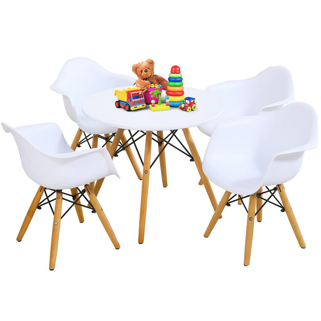 5 PC Kids Round Table Chair Set with 4 Arm Chairs White Image 1