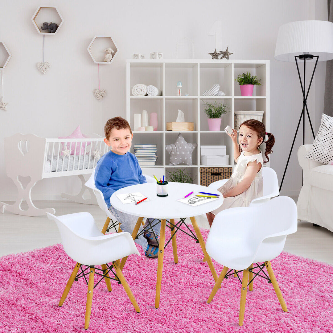 5 PC Kids Round Table Chair Set with 4 Arm Chairs White Image 4