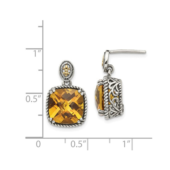 Natural Citrine 7.20 Carat (ctw) Post Drop Earrings in Sterling Silver with 14K Gold Accents Image 2