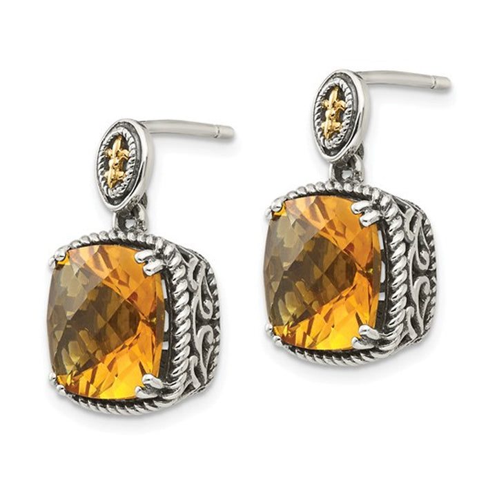 Natural Citrine 7.20 Carat (ctw) Post Drop Earrings in Sterling Silver with 14K Gold Accents Image 3