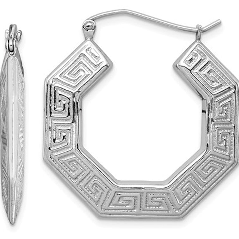 Sterling Silver Greek Key Hoop Earrings Image 1